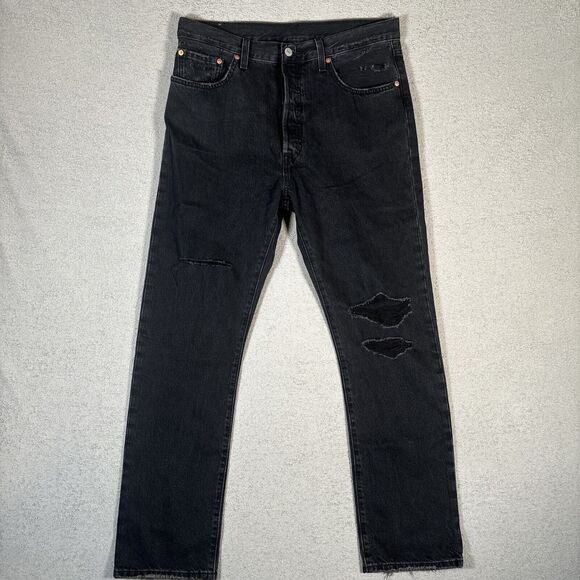 Levi’s 501 Jeans Men’s Size 32x30 Fits 34x29 Black Distressed Button Fly - Picture 1 of 16
